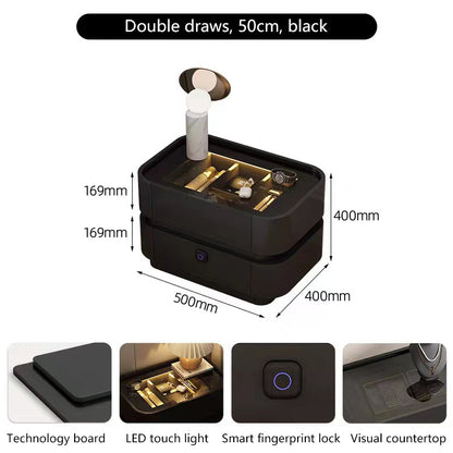 Cream style light luxury glass smart bedside storage cabinet