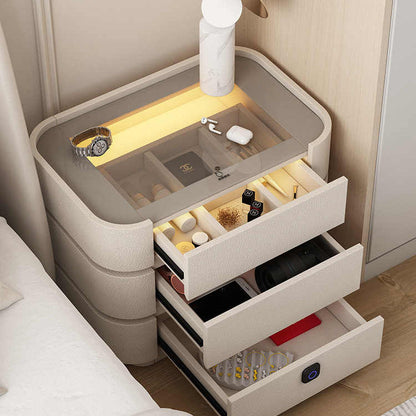 Cream style light luxury glass smart bedside storage cabinet