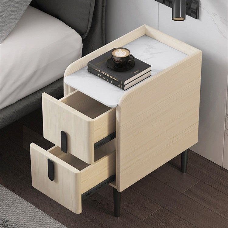 Nordic solid wood leather ultra-narrow bedroom bedside table