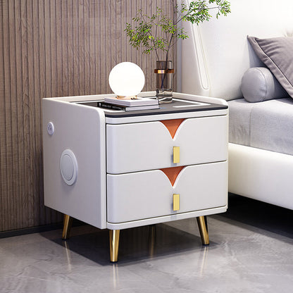 Nordic all-solid wood bedside table with tempered glass cabinet