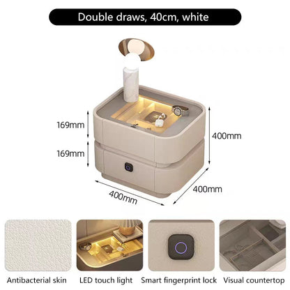 Cream style light luxury glass smart bedside storage cabinet