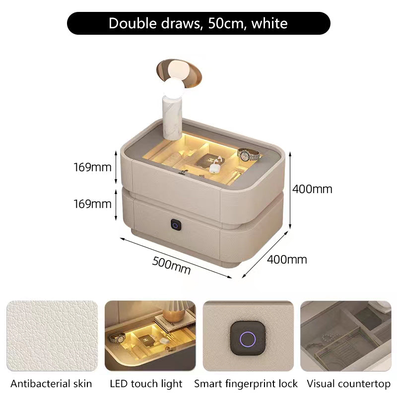 Cream style light luxury glass smart bedside storage cabinet