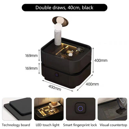 Cream style light luxury glass smart bedside storage cabinet