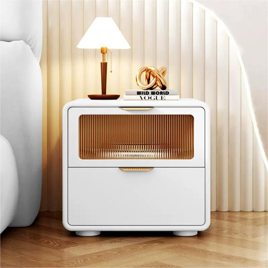 Simple modern cream style leather bedside table